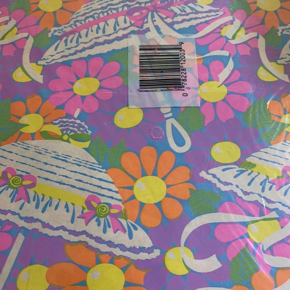 VTG Gift Wrap Wrapping Paper New Hy-Sil Flower Umbrella Parsol Purple Pink Orang - Picture 5 of 7